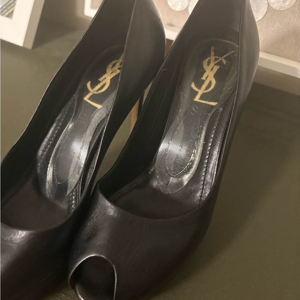 Yves Saint Laurent Black Peep Toe Heels